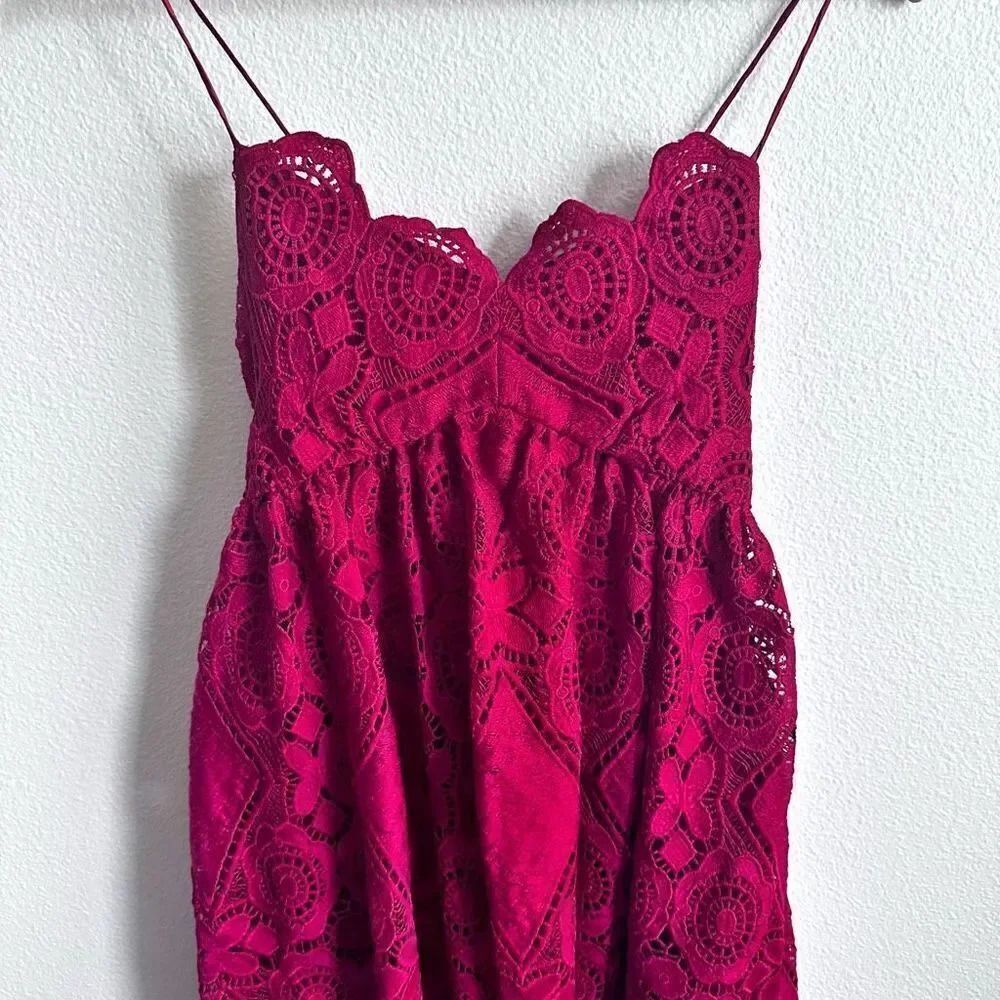 MAEVE x ANTHROPOLOGIE | NWT Red Lace Lined Cross Strap Babydoll Dress | Size 4 - Picture 2 of 12